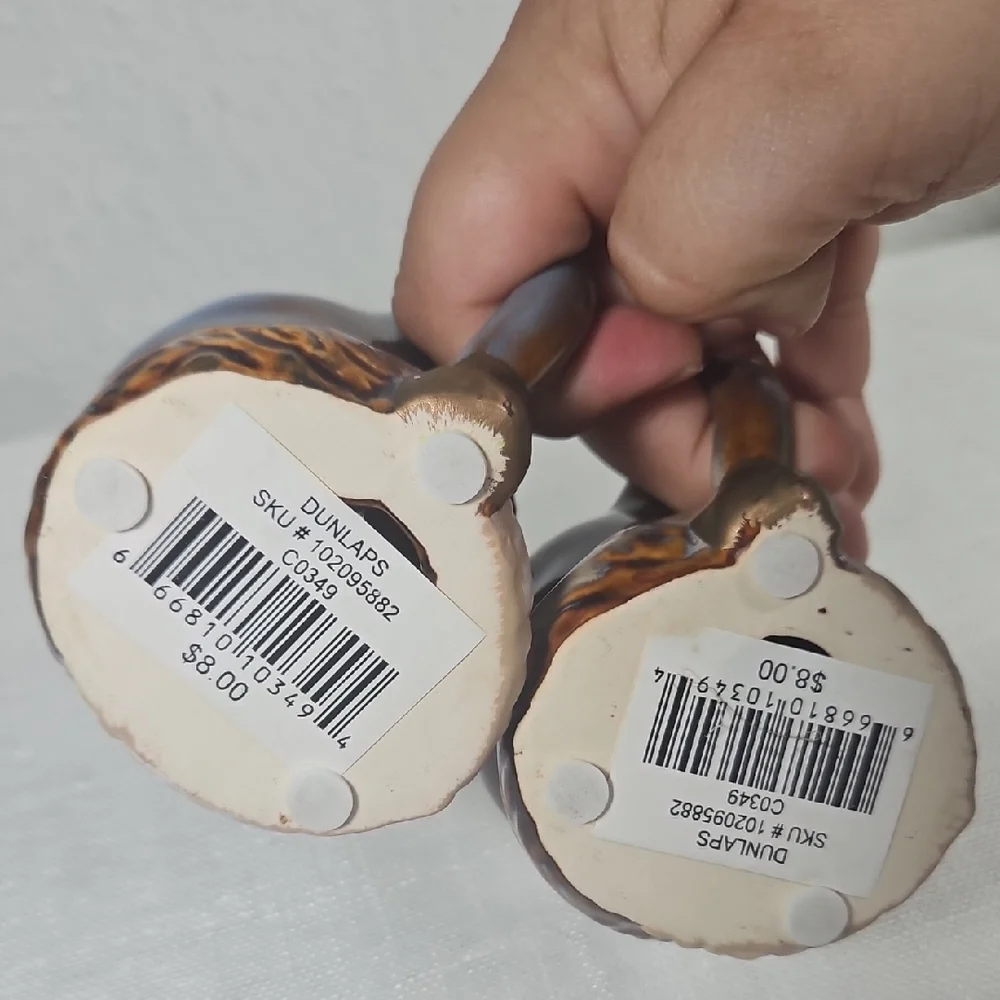 NWT Set of 2 Bohemian Brown Cream & Blue Santa Claus Ceramic Tea Light Holders